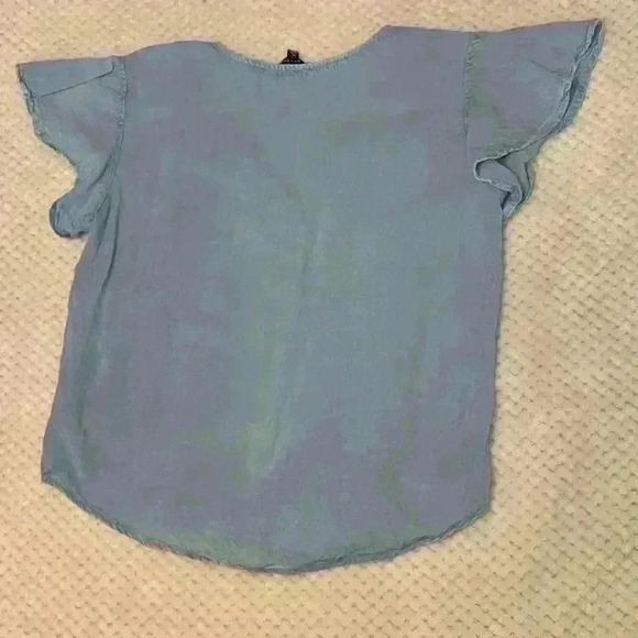 Blue button down tie short sleeve Sim & Sam sz S beachy resort vacation casual - Picture 8 of 8